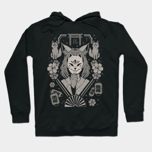 Kitsune Mask - Cool Aesthetic Fox Girl Yokai Japanese  Gift Hoodie